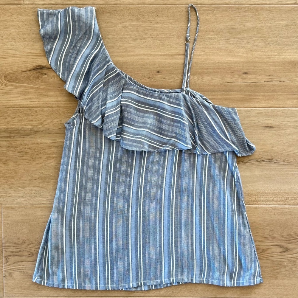Hollister Asymmetrical Blue Striped Top Size M